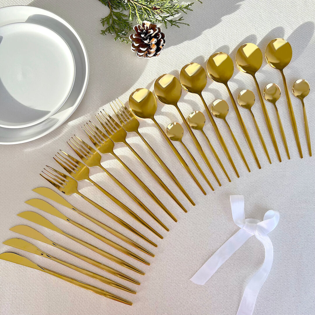 Evara Minimal Gold Flatware Set (24pc)