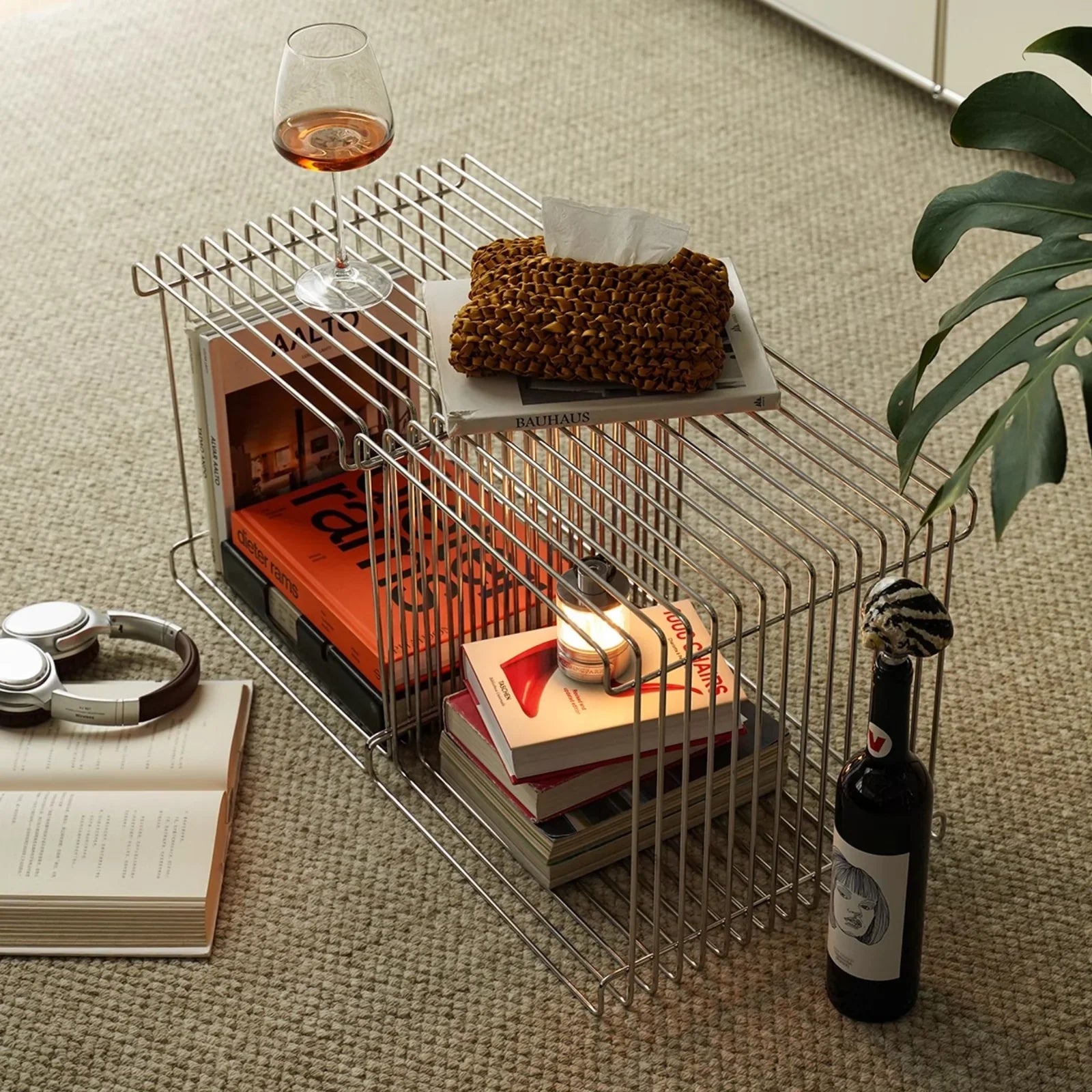 Chrome Wire Cube Side Table